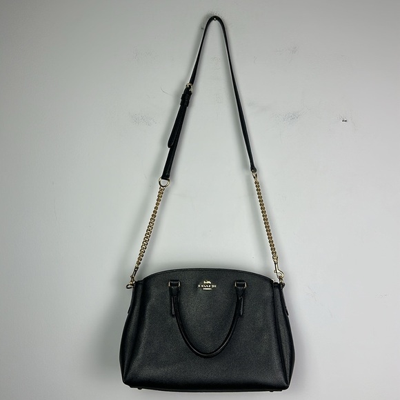 Coach Sage Carryall Shoulder Black Grain Leather Crossbody Purse F28976 Pockets - Picture 1 of 16